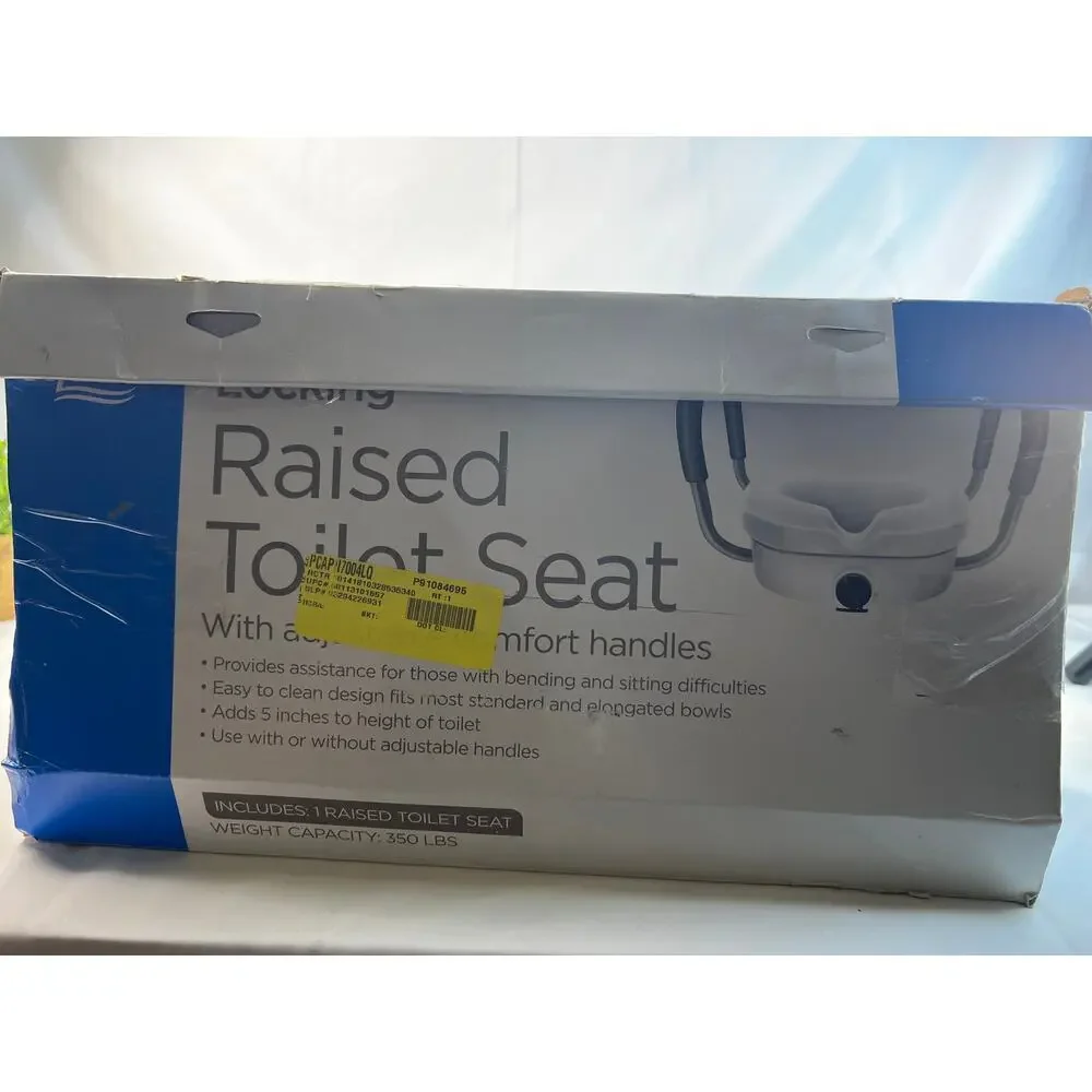New Locking Raised Toilet Seat Equate IOB Adjustable Comfort Handles Homehealth